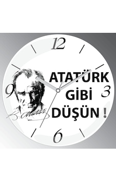 Atatürk Gibi Düşün Bombeli Gerçek Cam Sessiz Duvar Saati Beyaz - Siyah Atatürk Gibi Düşün Bombeli Gerçek Cam Sessiz Duvar Saati Beyaz - Siyah
