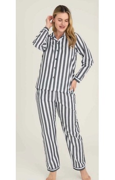 Freshness 4007 Kadın Uzun Kol Çizgili Gaffuriye Pijama Takımı Antrasit