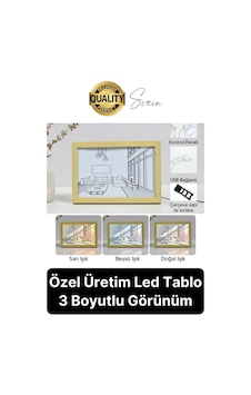 Özel Üretim Tasarım 3 Renk Mod Işıklı Retro Tablo Led Dekoratif Kare Masaüstü Gece Lambası Usb