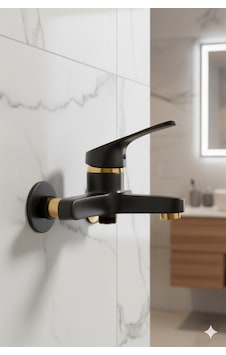 56623 Banyo Bataryası Duş Musluğu Musluk Armatür Siyah Beyaz Krom Gold Altın - Siyah