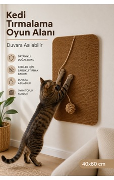 Duvara Yapışan Oyuncaklı Kedi Tırmalama Halısı Ve Oyun Alanı 40x60 Cm Duvara Yapışan Oyuncaklı Kedi Tırmalama Halısı Ve Oyun Alanı 40x60 Cm