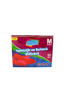 Onton Bulaşık Ve Temizlik Eldiveni 30 Çift M Beden 8 - 8,5 Kırmızı Lateks Onton Bulaşık Ve Temizlik Eldiveni 30 Çift M Beden 8 - 8,5 Kırmızı Lateks