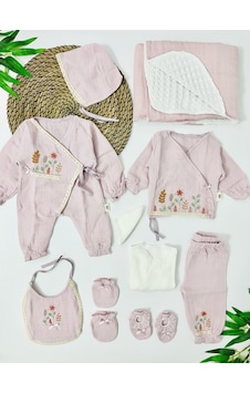Alpbebe Belize İlkbahar Organik Müslin 10 Parça Yenidoğan Set - Pembe Pembe