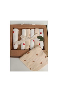 %100 Coton 7li Bebek Ağız Silme Mendili Kalp Desenli Diğer