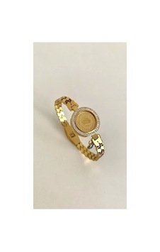 - Nazar Boncuğu Sallantılı Arpa Zinciri Detay Gold Renk Çelik Kelepçe Bileklik Opj1010 Altın