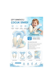 Toyflyer Boyun Destekli Çocuk Yüzme Simidi Kendinden Pompalı Mavi 2-6 Yaş Ar016