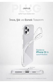 Jopus Apple iPhone Uyumlu 13 Şeffaf Silikon Kılıf Kamera Korumalı Darbe Emicili Tıpalı Js-238 standart