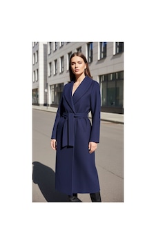 Moda Banuş Kadın Kuşaklı Cepli Yırtmaçlı Astarlı Kaşe Lacivert Kaban Moda Banuş Kadın Kuşaklı Cepli Yırtmaçlı Astarlı Kaşe Lacivert Kaban