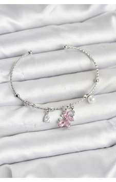 Pembe Charmlı Gümüş Renk Kadın Bileklik Antik Gümüş Pembe Charmlı Gümüş Renk Kadın Bileklik Antik Gümüş