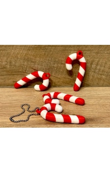 Yılbaşı Temalı Baston Şeker Anahtarlık - 3d Yazıcı Tasarım Noel Ağacı Süsü Ve Aksesuar