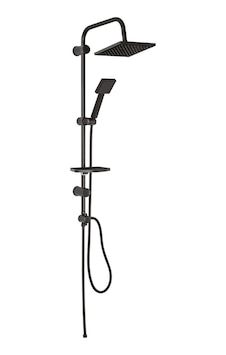Mistillo Tower Duş Sistemi 200x200mm Kare Tepe Duşu+3 Yönlü Yönlendirici Siyah