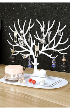 Geyik Tasarımlı Beyaz Takı Standı Yüzük Küpe Kolye Askılığı Mücevher Organizer Askı Siyah Geyik Tasarımlı Beyaz Takı Standı Yüzük Küpe Kolye Askılığı Mücevher Organizer Askı Siyah