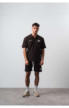 Erkek 242 Nakışlı Regular Fit T-shirt Şort Takım Kahve Kahverengi Erkek 242 Nakışlı Regular Fit T-shirt Şort Takım Kahve Kahverengi