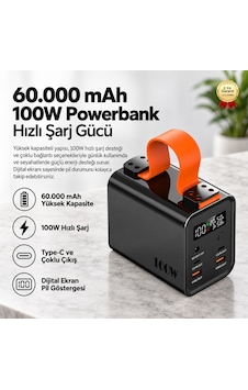 Powerbank 60.000 Mah 100w Hızlı Şarj Type-c Dijital Ekranlı Taşınabilir Güç Kaynağı-1753 Siyah Powerbank 60.000 Mah 100w Hızlı Şarj Type-c Dijital Ekranlı Taşınabilir Güç Kaynağı-1753 Siyah