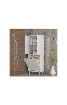 Gamzem Banyo 55 X 138 Cm Çamaşır Bölmeli Banyo Dolabı Beyaz