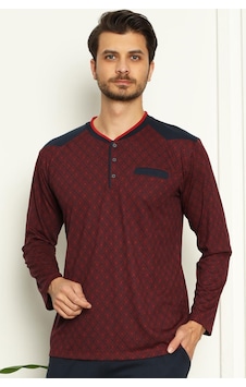 Alimer Erkek Bordo O Yaka Patlı Cepli Büyük Beden Pijama Takım Edy1179Uk