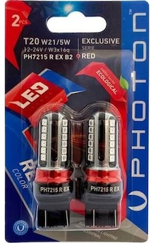 Photon T20 W21-5W PH7215 R EX B2 12-24V Exclusive Serisi Red Kırmızı Blister 2'li Photon T20 W21-5W PH7215 R EX B2 12-24V Exclusive Serisi Red Kırmızı Blister 2'li