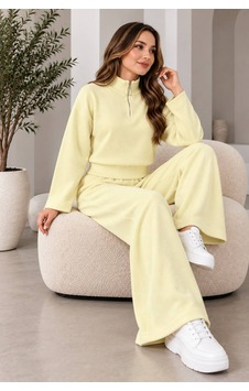 Aymiraa Kadın Triko İkili Takım Fermuarlı Sweatshirt Geniş Paça Pantolon Salaş Oversize Rahat Günlük Takım Sarı Sarı Aymiraa Kadın Triko İkili Takım Fermuarlı Sweatshirt Geniş Paça Pantolon Salaş Oversize Rahat Günlük Takım Sarı Sarı