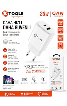 20w Gan Hızlı Şarj Adaptörü Usb-c Pd 3.0 + Usb-a Pps Çift Port Duvar Şarj Cihazı