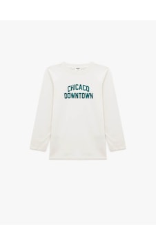 Koton Pamuklu Baskılı Ekru Erkek Çocuk Uzun Kollu T-shirt 7wkb10148tk