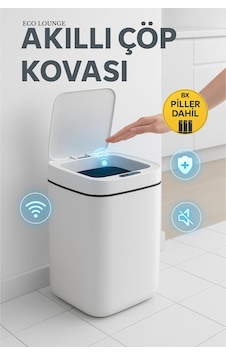 Akıllı Çöp Kovası, Büyük Boy 20 Litre, Uv Işık Ve Sensörlü, Haraket Algılayan, Sessiz Kapak Çok Renkli