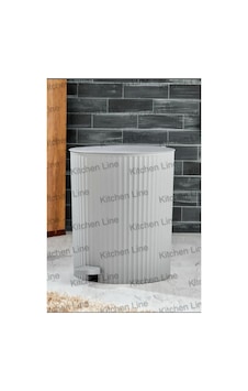 Pedallı, Çizgili Yuvarlak Model Banyo/mutfak Çöp Kovası 8lt Gri Gri Pedallı, Çizgili Yuvarlak Model Banyo/mutfak Çöp Kovası 8lt Gri Gri