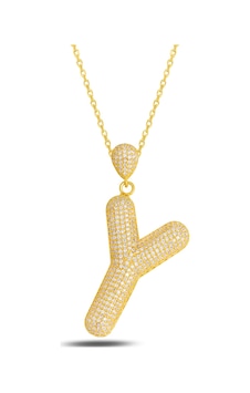 Brezza Lusso Jewelry 18k Serie Oro Y Harfi Kadın Gümüş Kolye 50 CM 50 CM Brezza Lusso Jewelry 18k Serie Oro Y Harfi Kadın Gümüş Kolye 50 CM 50 CM