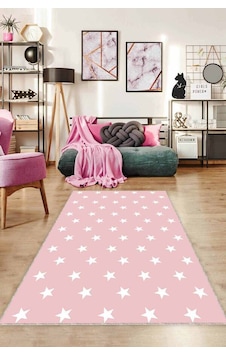Pembe Yıldızlı Kaymaz Taban Makinede Yıkanabilir Halı Yld02n11