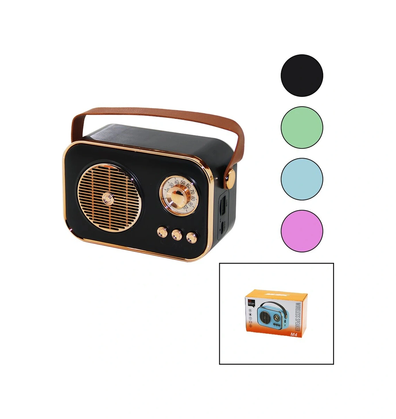 M4 Portable Wireless Hoparlör - Speaker Işıklı Usb Şarjlı Renkli Kasa - Bronz Çerçeveusb - Dc 5v - T