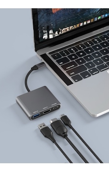 3 İn 1 1x Usb 1x Hdmı 1x Type-c Çıkışlı Usb C Hub Çoklayıcı Görüntü Ve Veri Aktarıcı