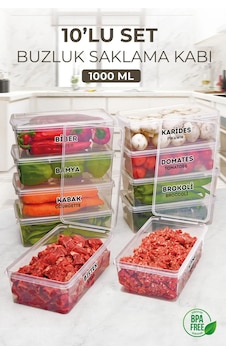 Kitchen Life 10 Adet 1000 ML Kapaklı Derin Dondurucu Difriz Saklama Kabı -  Buzdolabı Düzenleyici Şeffaf