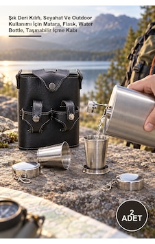 2 Adet Deri Kılıflı Matara Şık Deri Kılıfı, Seyahat Ve Outdoor Kullanımı İçin Matara, Flask, Water Bottle, Taşınabilir İçme Kabı Altın