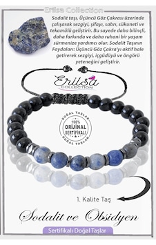 Sertifikalı Gerçek Obsidyen - Hematit - Sodalit Taşı Bileklik Çok Renkli Sertifikalı Gerçek Obsidyen - Hematit - Sodalit Taşı Bileklik Çok Renkli