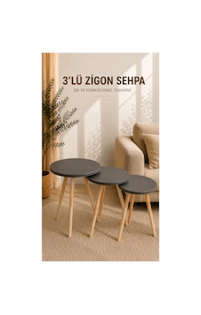 Zigon Sehpa Antrasit 3'lü Ahşap Ayaklı Yuvarlak Modern Yan Sehpa Seti Antrasit Antrasit Zigon Sehpa Antrasit 3'lü Ahşap Ayaklı Yuvarlak Modern Yan Sehpa Seti Antrasit Antrasit
