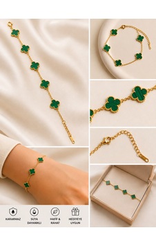 Yeşil Yonca Motifli Gold Bileklik Gold - Yeşil Yeşil Yonca Motifli Gold Bileklik Gold - Yeşil