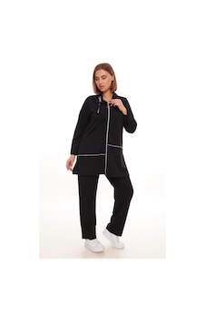 Lady Majestic Büyük Beden Hırka Sweatshirt & Pantolon İkili Takım Kadın Siyah