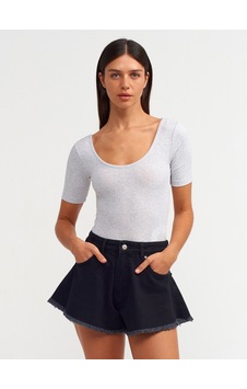 Dilvin Kısa Kollu Bodysuit Gri Melanj Dilvin Kısa Kollu Bodysuit Gri Melanj
