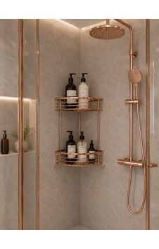Pirinç 2 Katlı Duş Köşeliği/düzenleyici Rose Gold Pirinç 2 Katlı Duş Köşeliği/düzenleyici Rose Gold