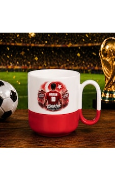Bk Gift Kişiye Özel Türkiye Taraftar Temalı 2026 Dünya Kupası Tasarımlı Kırmızı Joyful Kupa Bardak -1, Tek Yürek Milli Takım Ruhu Beyaz