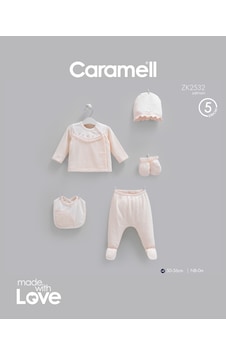 Caramell Fashion Girl 5'li Hastane Çıkışı Zıbın Seti Somon renkli Caramell Fashion Girl 5'li Hastane Çıkışı Zıbın Seti Somon renkli