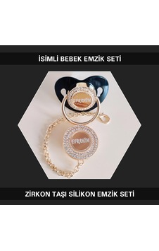 Sahi Aksesuar İsimli Zirkon Taşlı Silikon Bebek Emzik Seti Mavi Sahi Aksesuar İsimli Zirkon Taşlı Silikon Bebek Emzik Seti Mavi