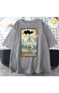 Flood Of Style Gri Erkek Anime Savaççı Baskılı Oversize Bisiklet Yaka Tshirt Flood Of Style Gri Erkek Anime Savaççı Baskılı Oversize Bisiklet Yaka Tshirt