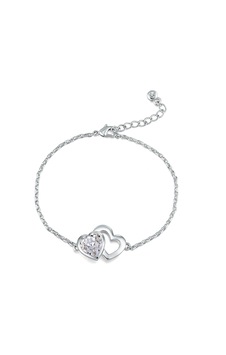 Monemel Kristal Taşlı Kalpli İnce Bileklik Altın Kaplama B0126 Gümüş - Rodyum Monemel Kristal Taşlı Kalpli İnce Bileklik Altın Kaplama B0126 Gümüş - Rodyum