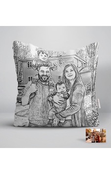 Kişiye Özel Tam Boy Karakalem Aile Karikatürlü Beyaz Yastık-2 Kişiye Özel Tam Boy Karakalem Aile Karikatürlü Beyaz Yastık-2