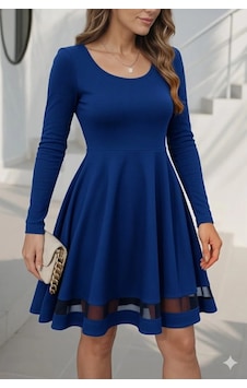 Defymoda Etek Tül Detay Krep Elbise Saks Mavi Defymoda Etek Tül Detay Krep Elbise Saks Mavi