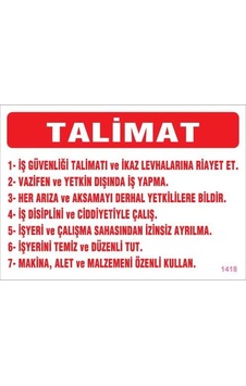 Uyarı Levhaları İş Güveliği Talimatları Levhası 25x35 Kod:1418 Uyarı Levhaları İş Güveliği Talimatları Levhası 25x35 Kod:1418
