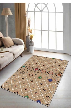 Bej Kaymaz Taban Yıkanan Otantik Desen Mutfak Halısı Ar1035n11