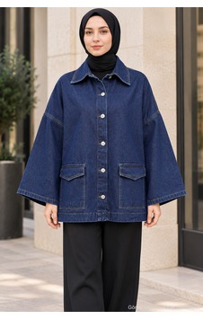 Polo State Oversize Cep Detaylı Tesettür Denim Ceket Lacivert Polo State Oversize Cep Detaylı Tesettür Denim Ceket Lacivert