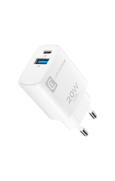 Cellularline ACHIPH2USBPD20SMLW Micro Pack 20W Dual Port Beyaz Şarj Adaptörü Cellularline ACHIPH2USBPD20SMLW Micro Pack 20W Dual Port Beyaz Şarj Adaptörü