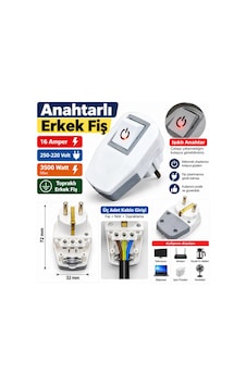 Depa Erkek Anahtarlı Topraklı Fiş Işıklı Anahtarlı Beyaz 220 Volt Kolay Bağlantı Depa Erkek Anahtarlı Topraklı Fiş Işıklı Anahtarlı Beyaz 220 Volt Kolay Bağlantı